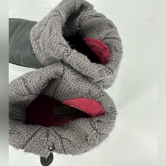 Simple Leather Cable Knit Winter Snow Boots Gray Black Womens 7.5 - Picture 5 of 12